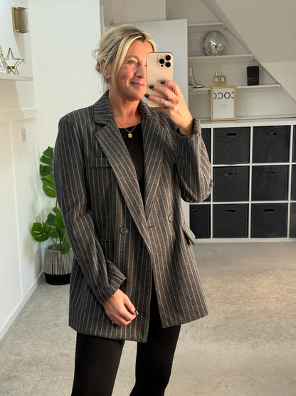 Burgundy Oversized Pinstripe Blazer