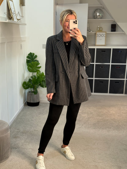 Burgundy Oversized Pinstripe Blazer