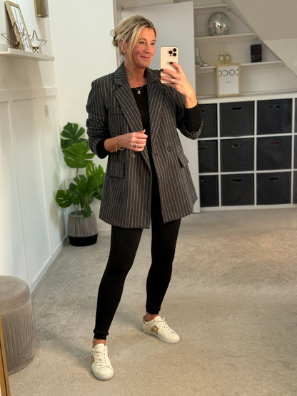 Burgundy Oversized Pinstripe Blazer