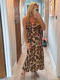 Khaki Leopard Print Silky Slip Skirt
