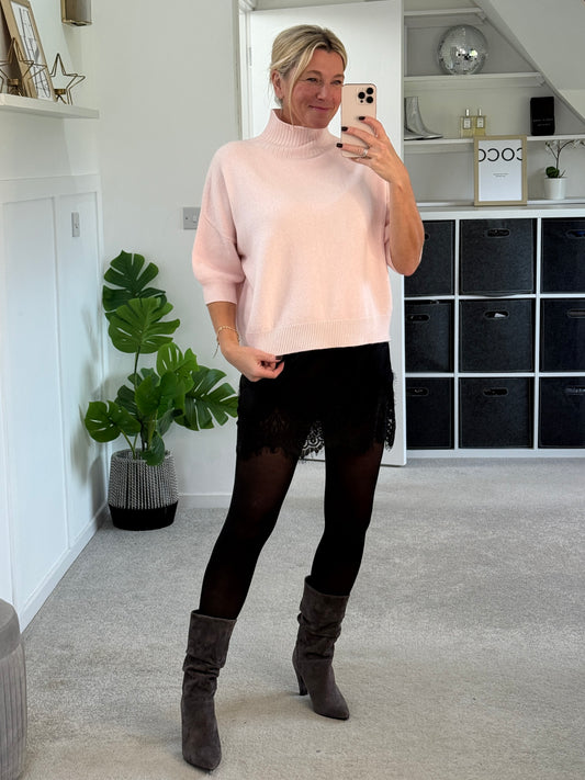Pink Turtleneck 3/4 Sleeve Jumper