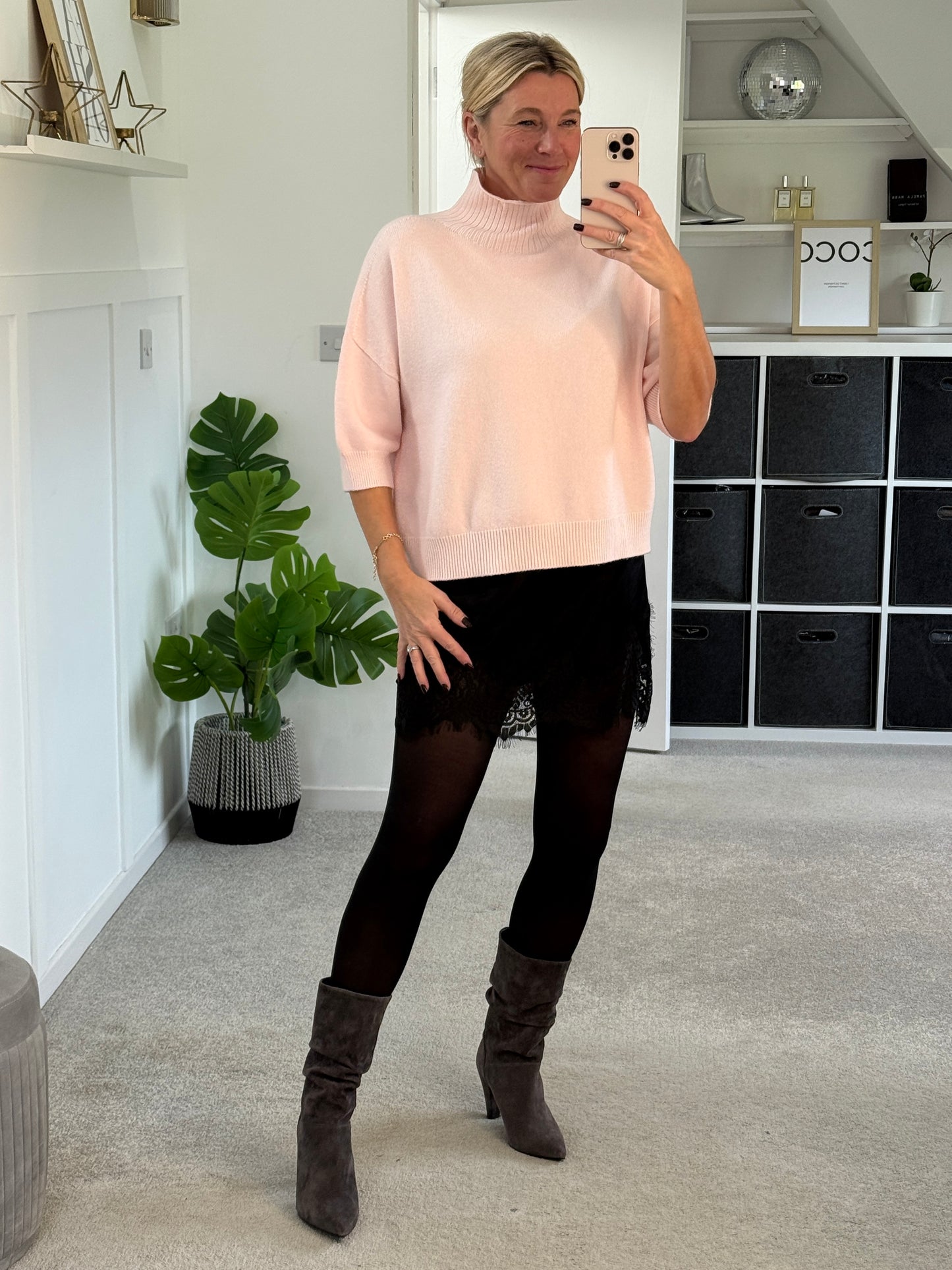 Pink Turtleneck 3/4 Sleeve Jumper