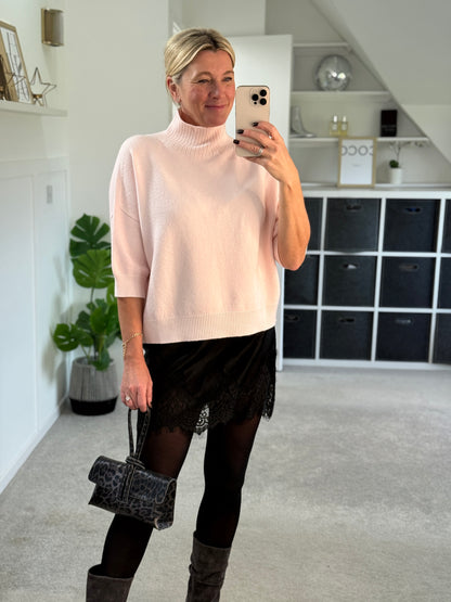 Pink Turtleneck 3/4 Sleeve Jumper