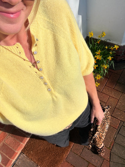 French Blue Alpaca Mix Diamanté Button Jumper