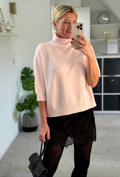 Pink Turtleneck 3/4 Sleeve Jumper