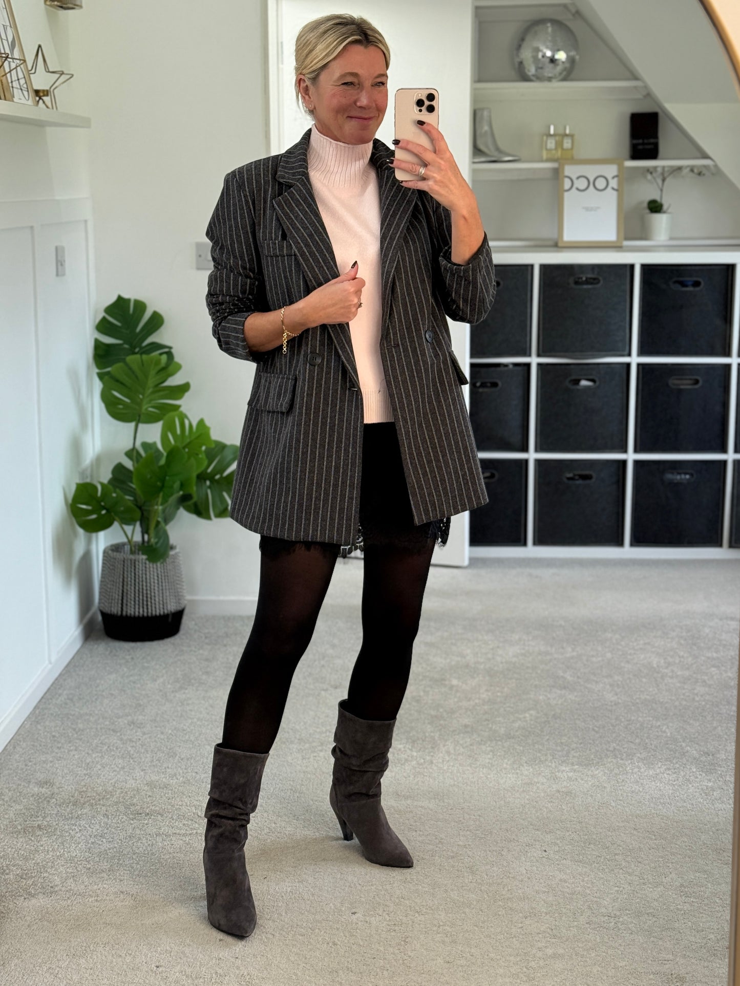 Burgundy Oversized Pinstripe Blazer