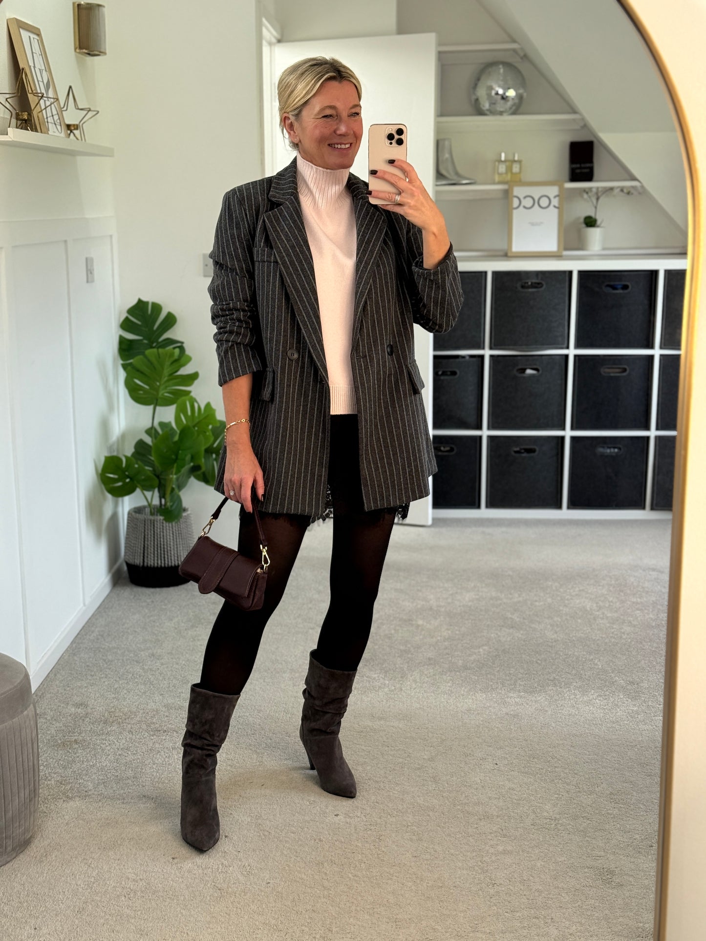 Burgundy Oversized Pinstripe Blazer