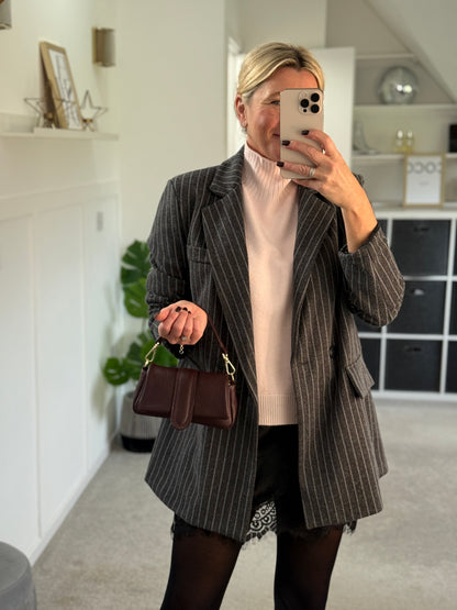 Burgundy Oversized Pinstripe Blazer
