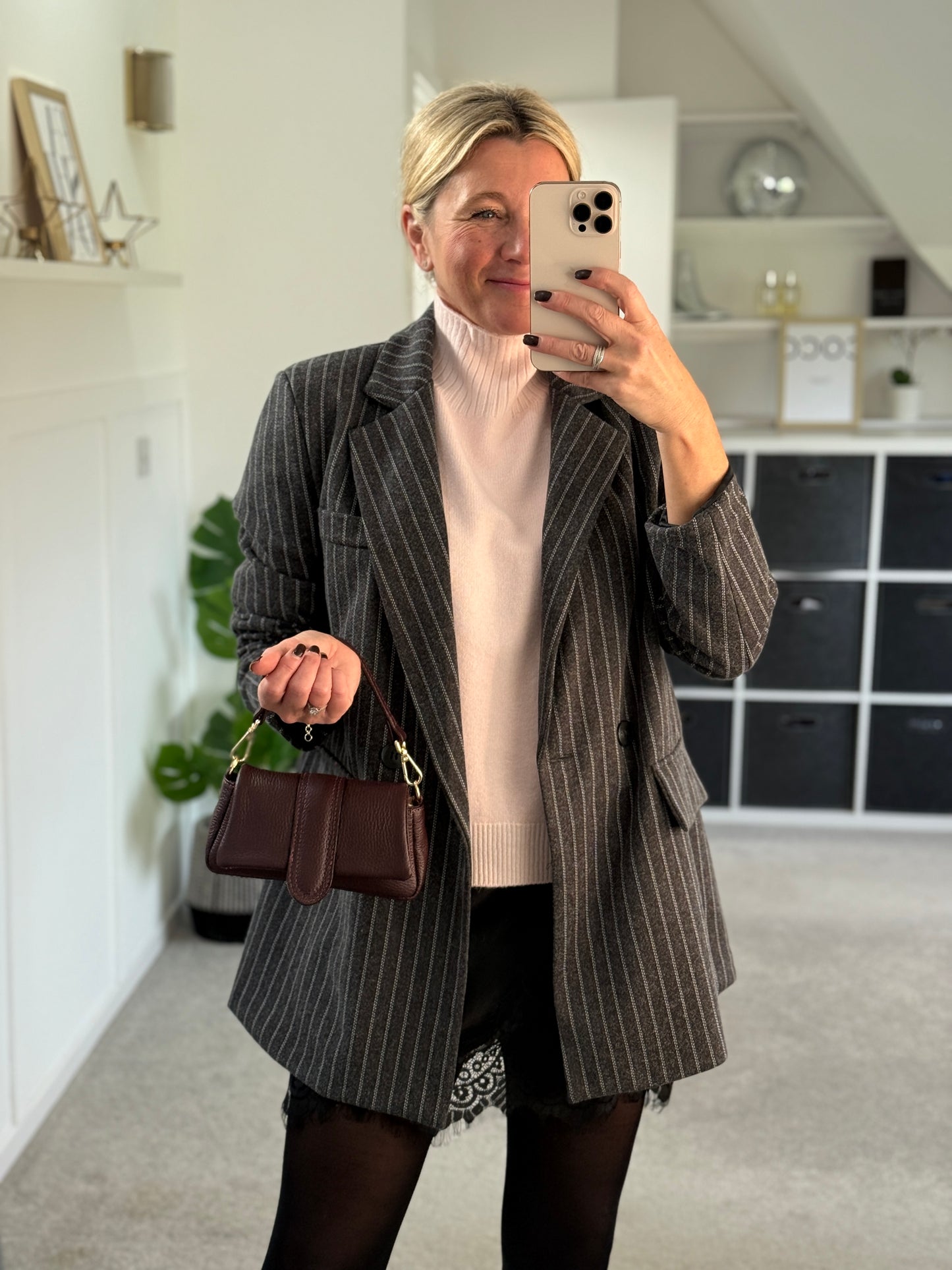 Burgundy Oversized Pinstripe Blazer