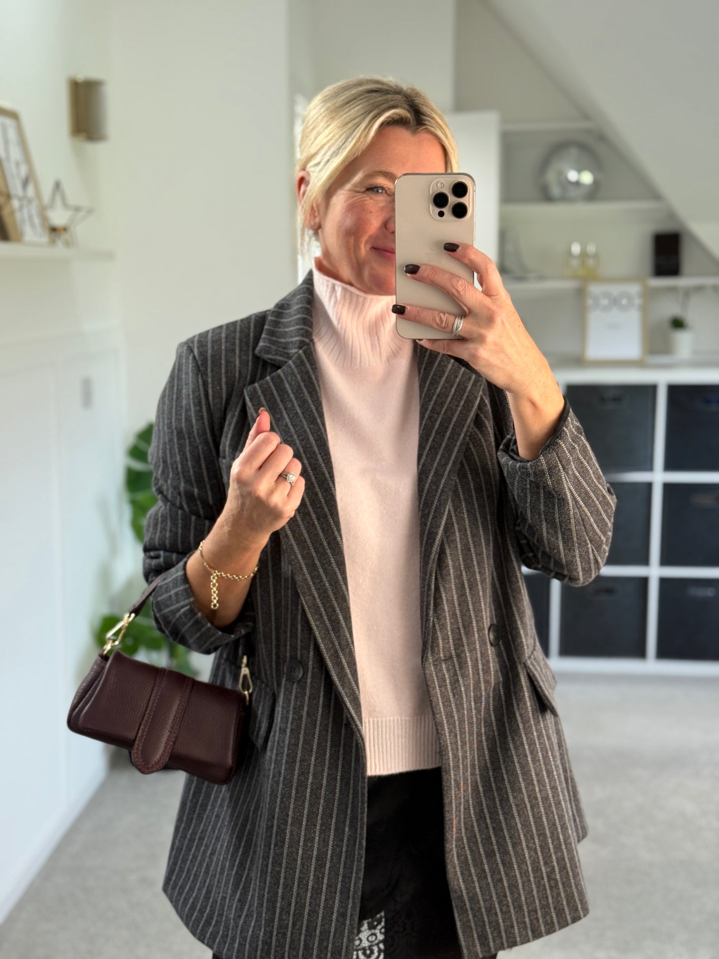 Pink Turtleneck 3/4 Sleeve Jumper