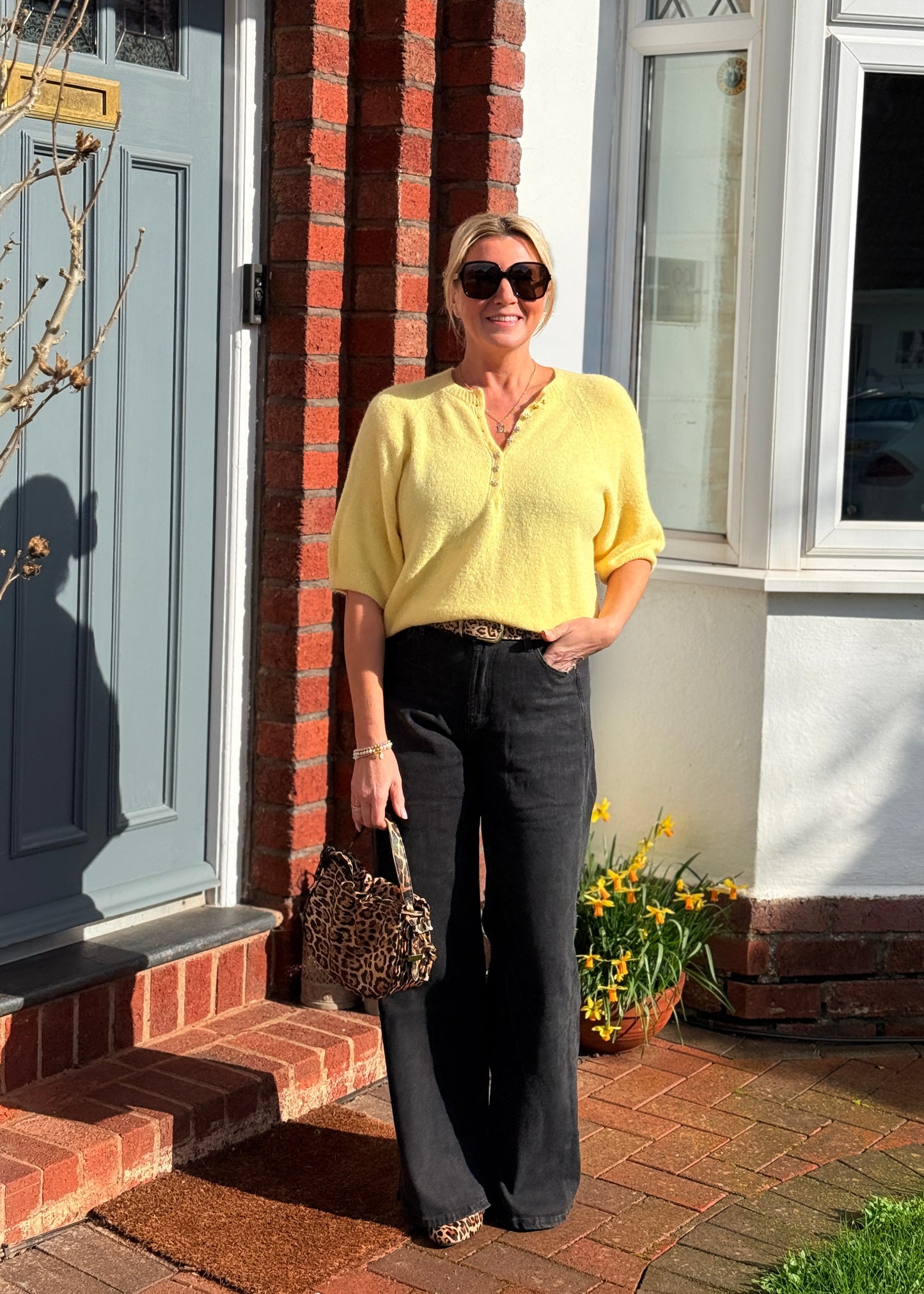 French Blue Alpaca Mix Diamanté Button Jumper