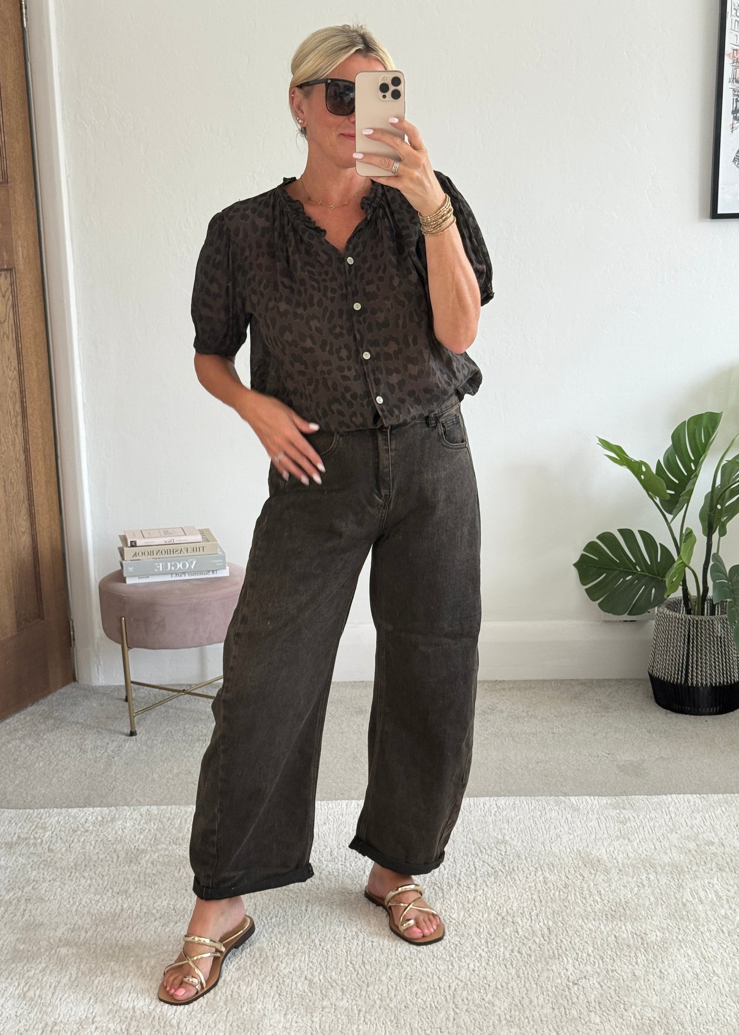 Chocolate Leopard Puff Sleeve Blouse