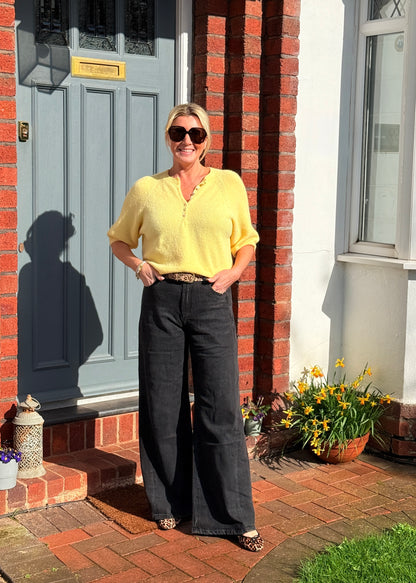 French Blue Alpaca Mix Diamanté Button Jumper