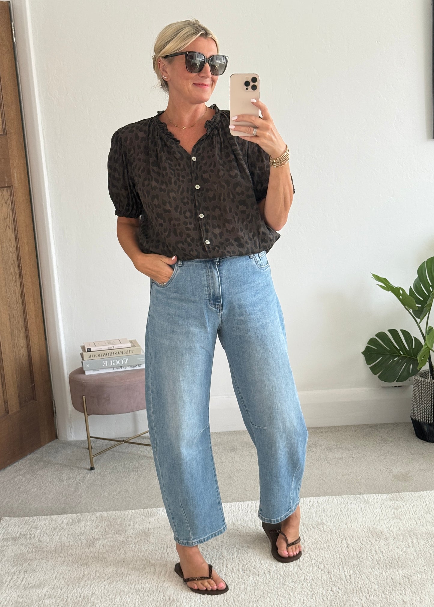 Chocolate Leopard Puff Sleeve Blouse