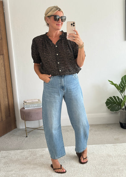 Chocolate Leopard Puff Sleeve Blouse