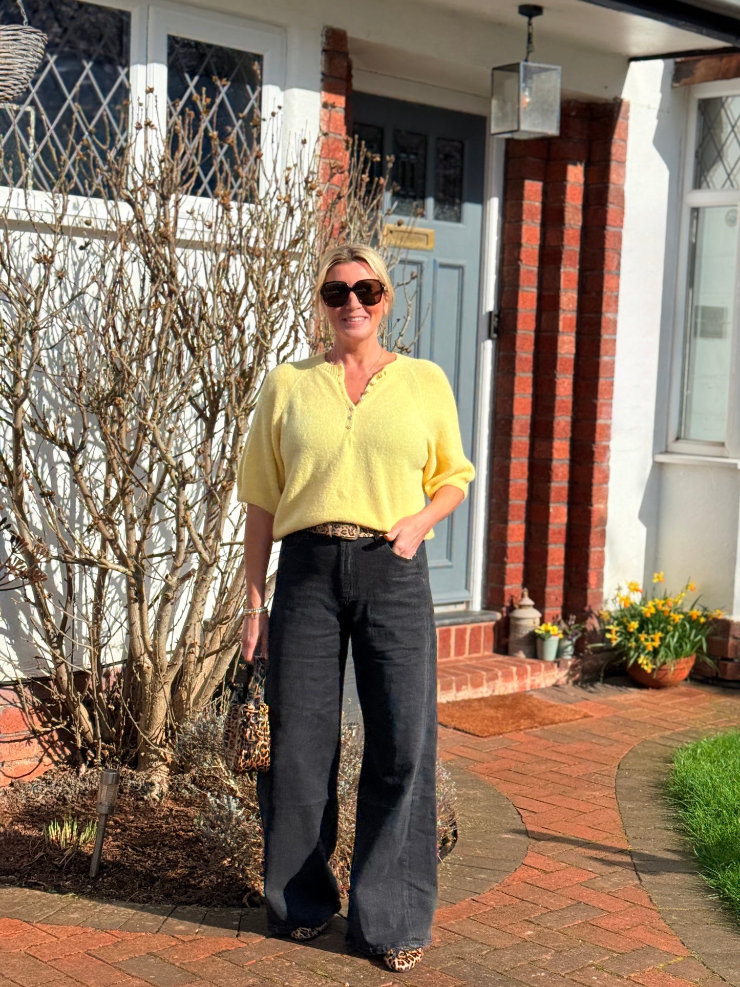 French Blue Alpaca Mix Diamanté Button Jumper