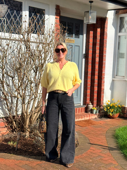 French Blue Alpaca Mix Diamanté Button Jumper