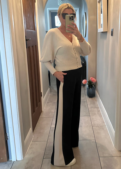 Navy/Beige Stripe Wide Leg Trousers