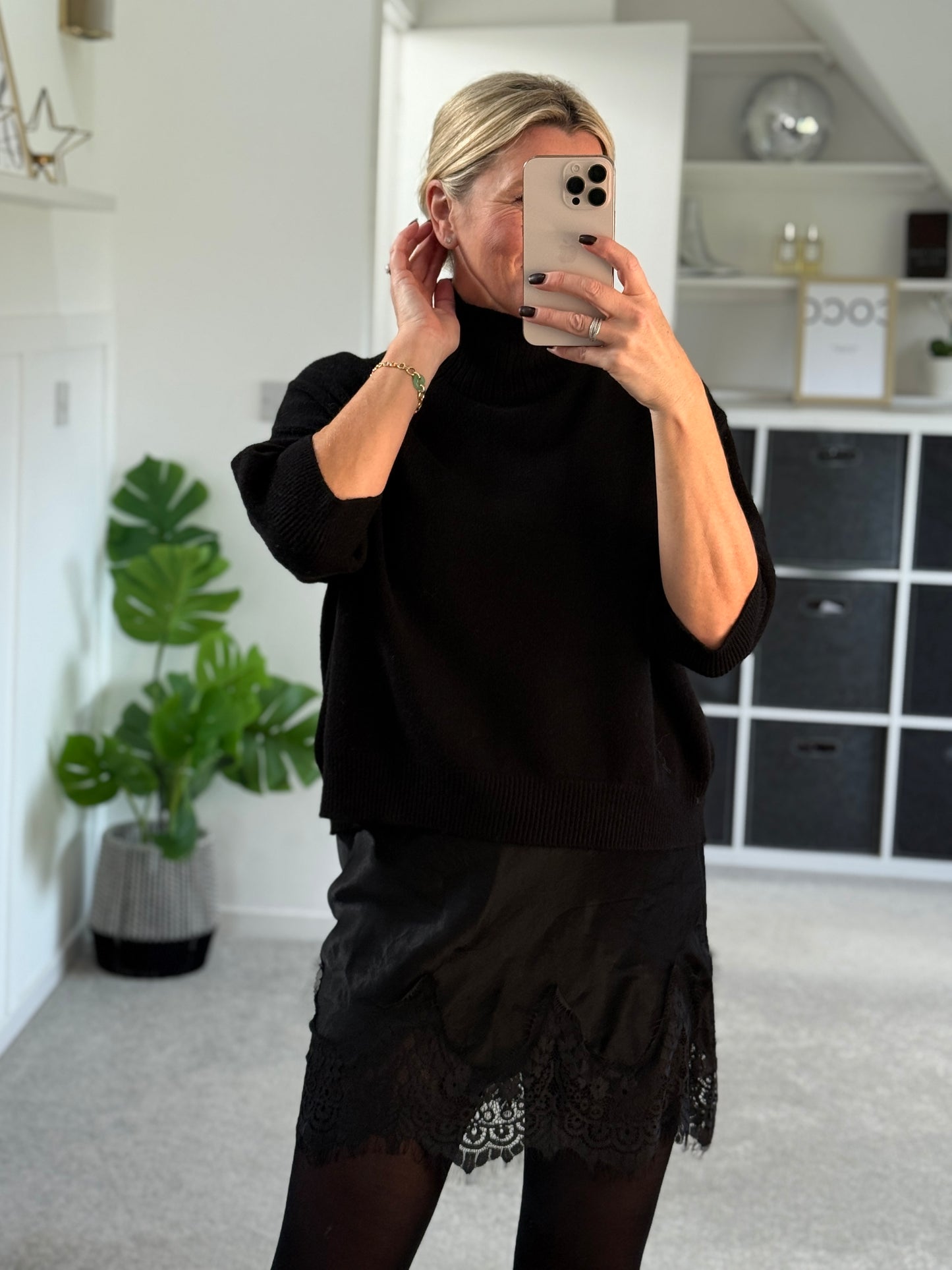 Black Turtleneck 3/4 Sleeve Jumper