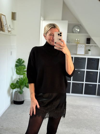 Black Turtleneck 3/4 Sleeve Jumper