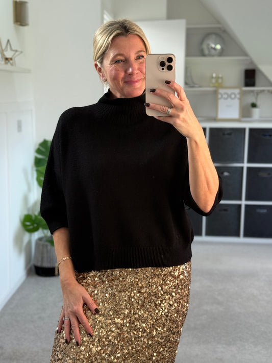 Black Turtleneck 3/4 Sleeve Jumper