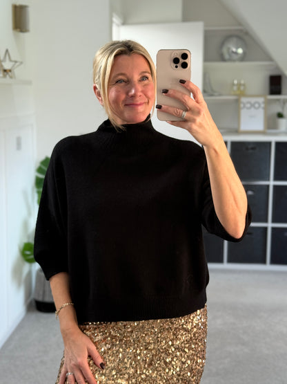 Black Turtleneck 3/4 Sleeve Jumper