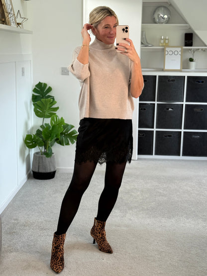 Beige Turtleneck 3/4 Sleeve Jumper