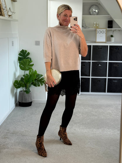 Beige Turtleneck 3/4 Sleeve Jumper