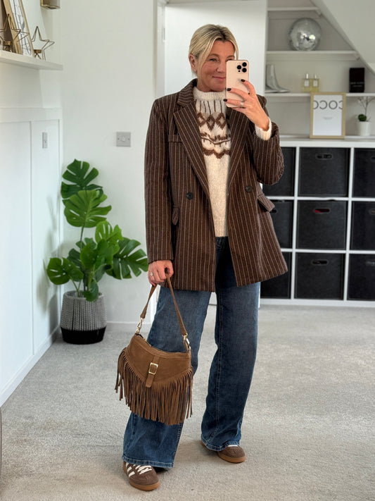 Brown Oversized Pinstripe Blazer