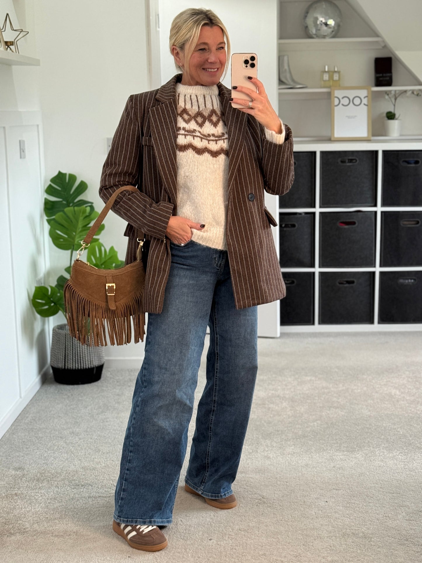 Burgundy Oversized Pinstripe Blazer