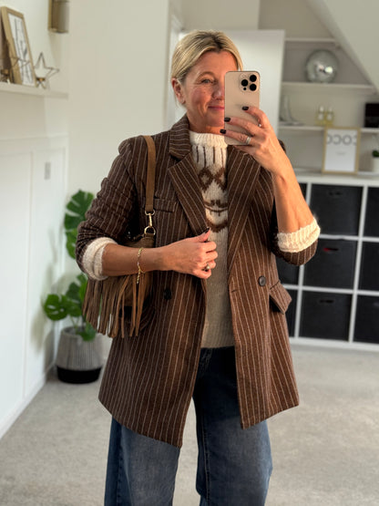 Burgundy Oversized Pinstripe Blazer