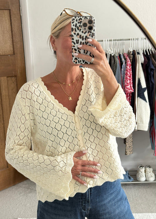 Cream Pointelle Knit Cardigan