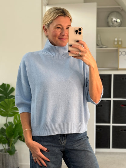 Baby Blue Turtleneck 3/4 Sleeve Jumper