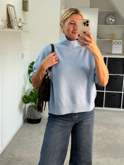 Baby Blue Turtleneck 3/4 Sleeve Jumper