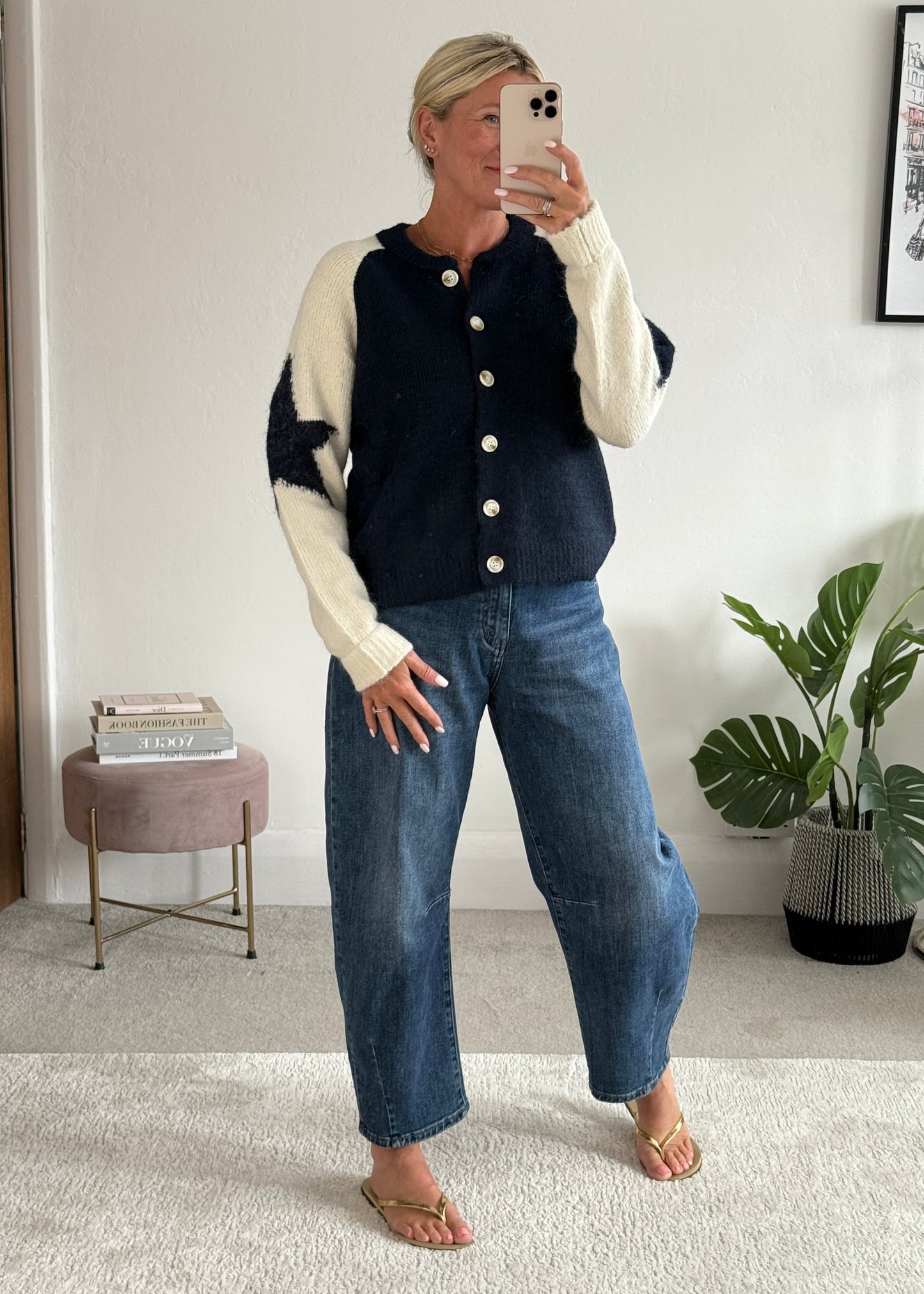 Navy/Cream Star Sleeve Cardigan