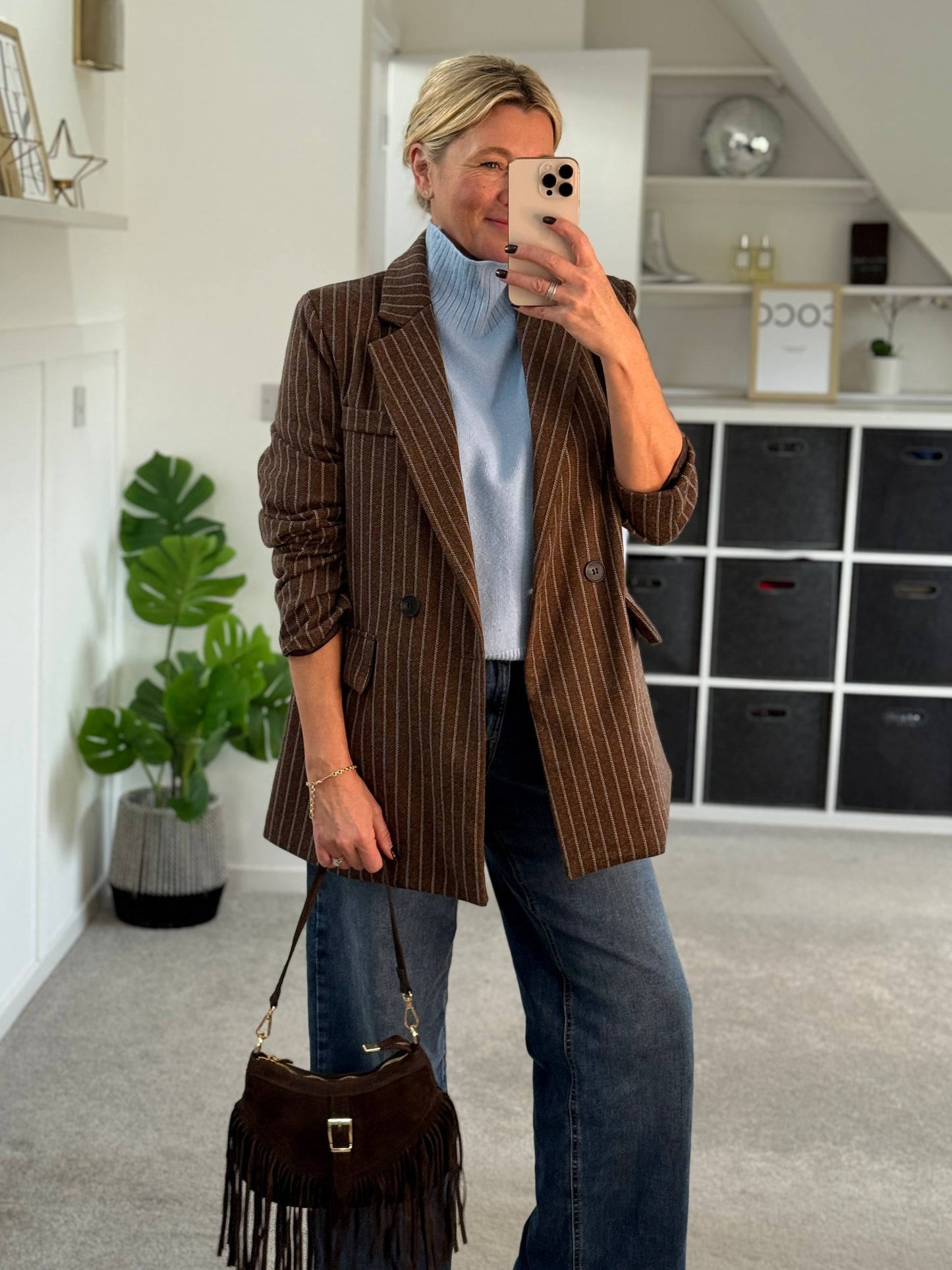 Burgundy Oversized Pinstripe Blazer