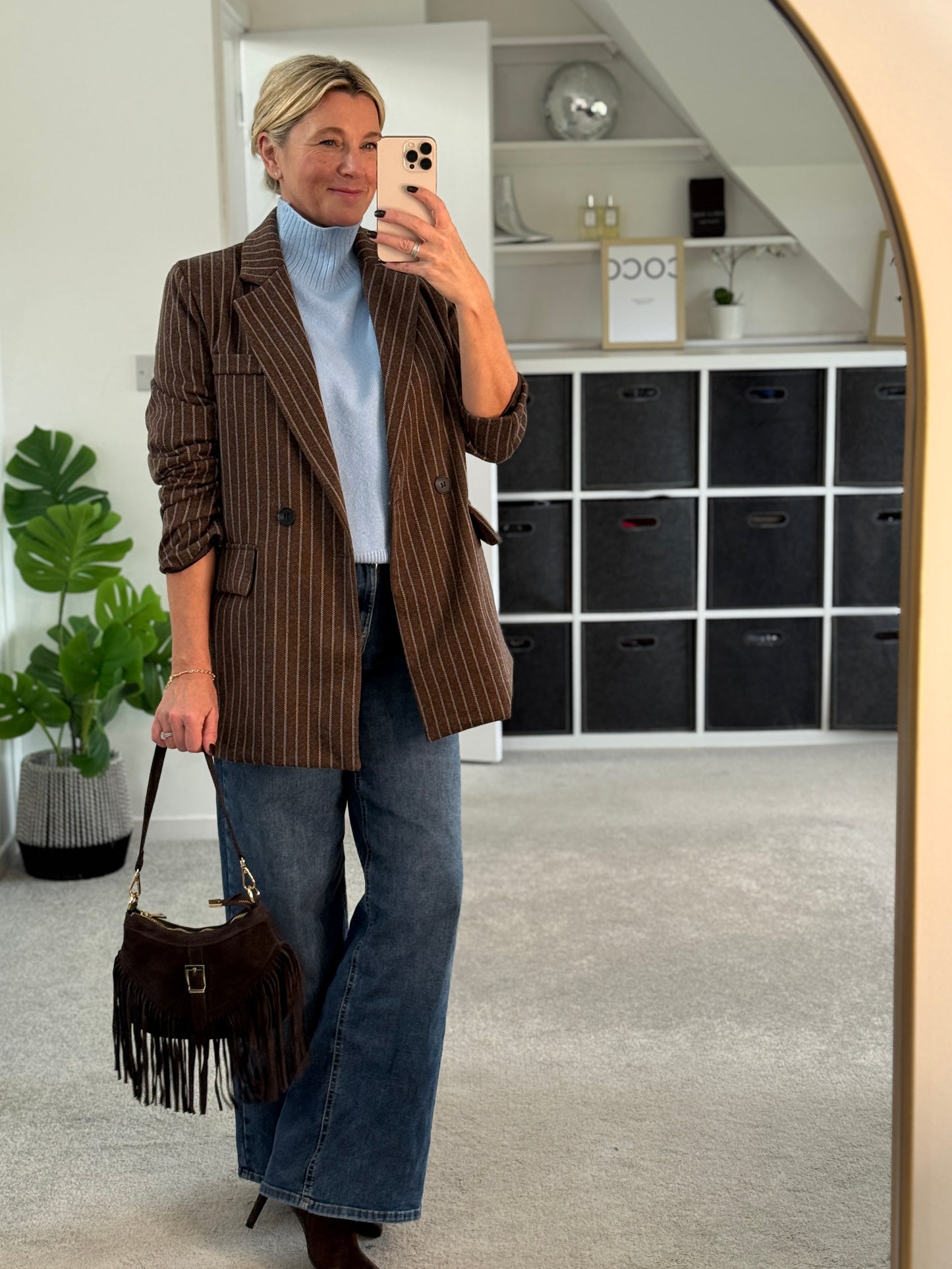 Burgundy Oversized Pinstripe Blazer