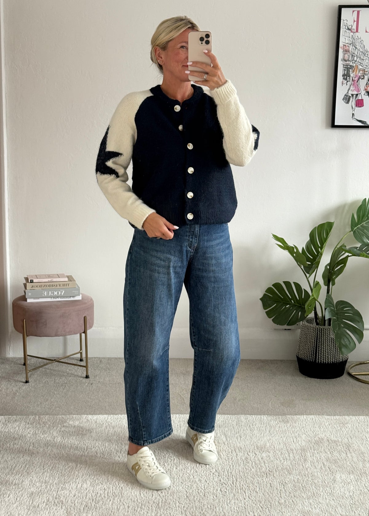 Navy/Cream Star Sleeve Cardigan