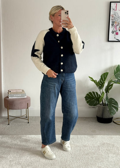 Navy/Cream Star Sleeve Cardigan