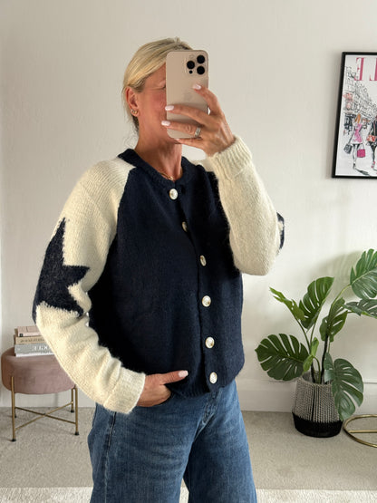 Navy/Cream Star Sleeve Cardigan