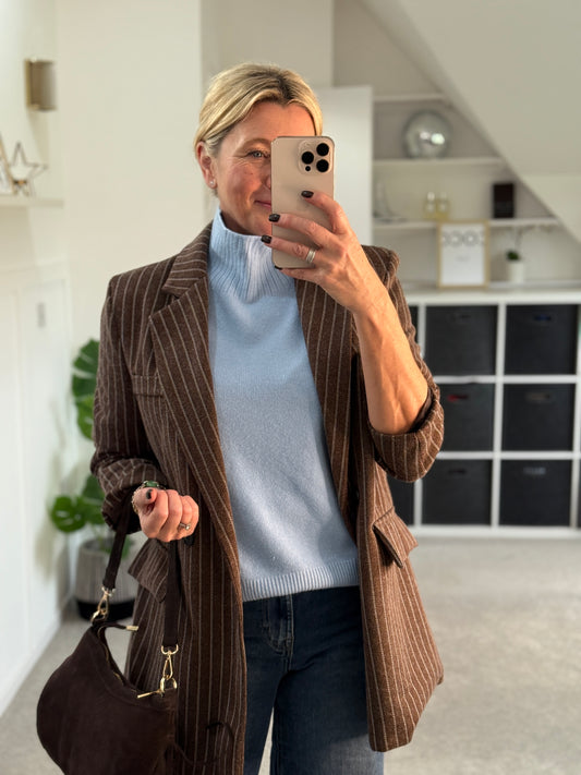 Brown Oversized Pinstripe Blazer