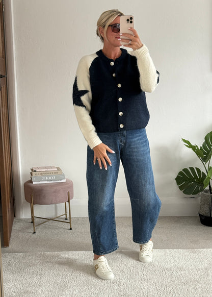 Navy/Cream Star Sleeve Cardigan