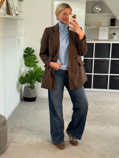 Burgundy Oversized Pinstripe Blazer