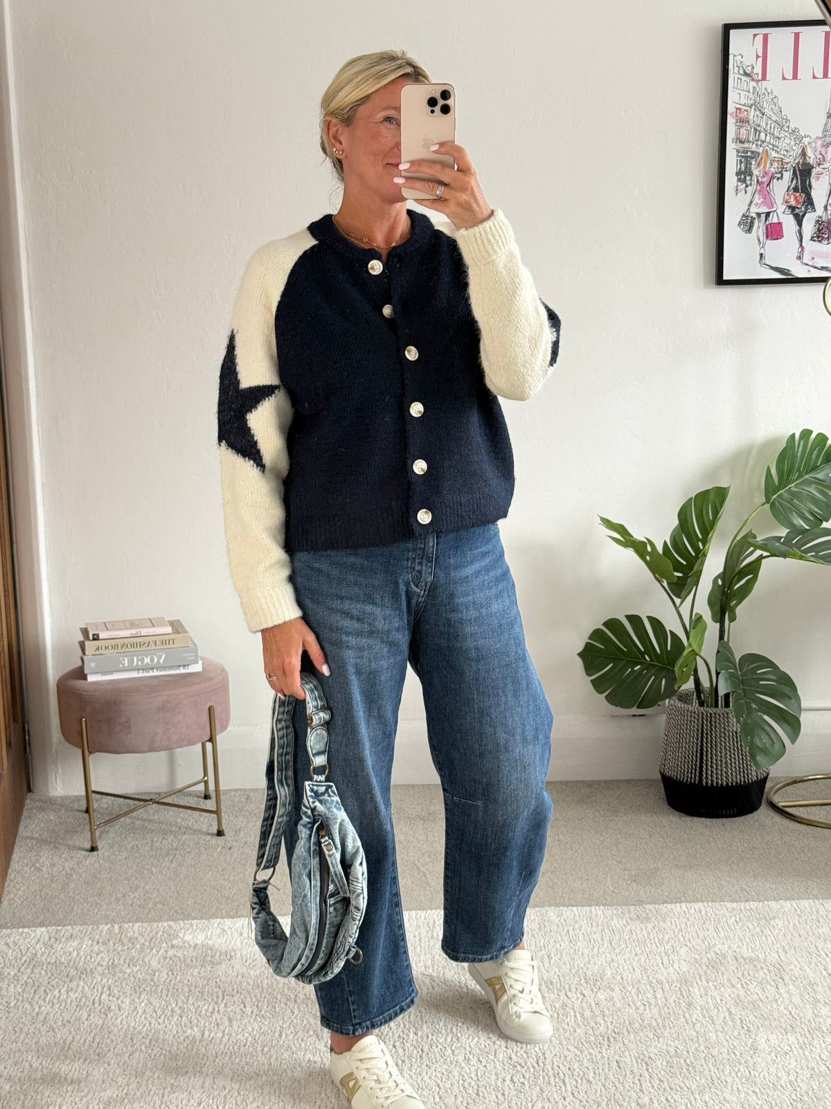 Navy/Cream Star Sleeve Cardigan