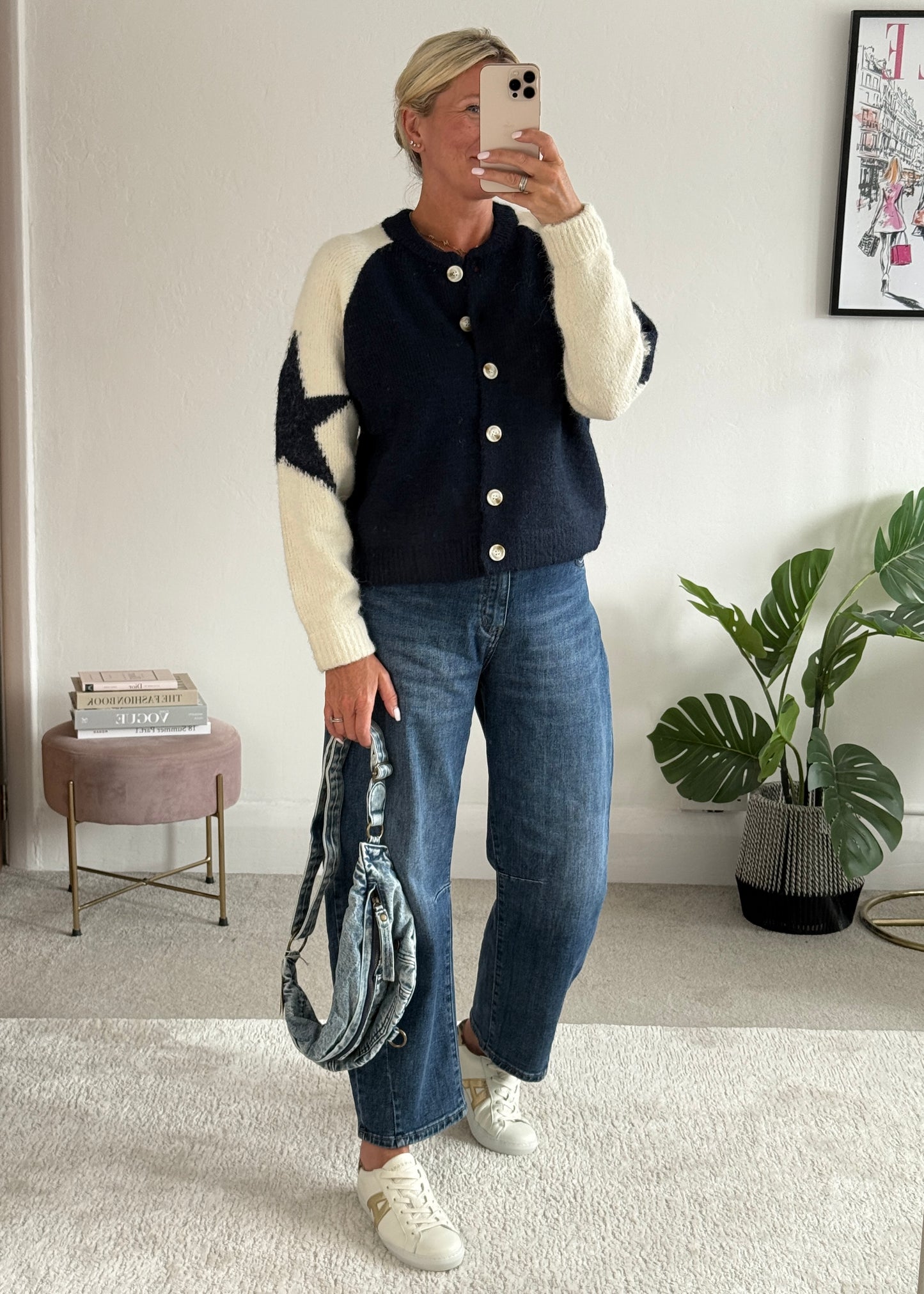Navy/Cream Star Sleeve Cardigan