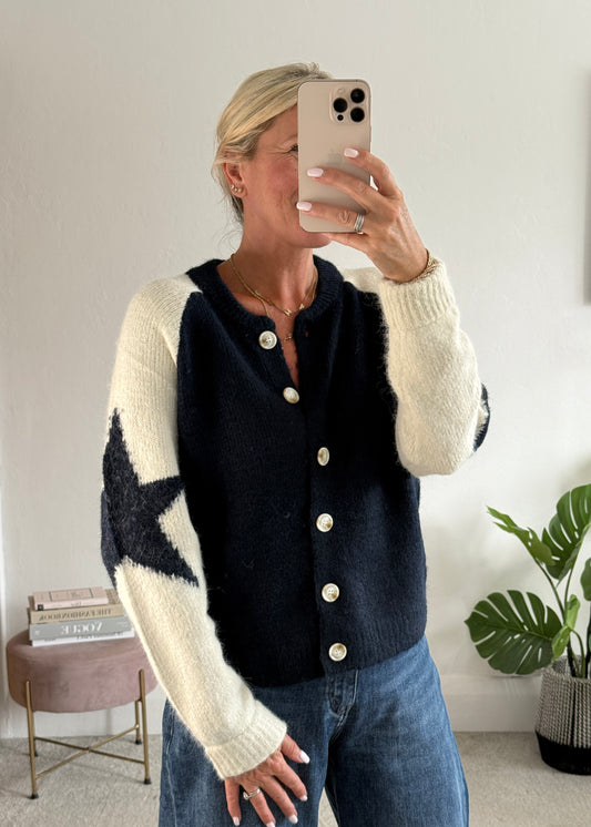 Navy/Cream Star Sleeve Cardigan