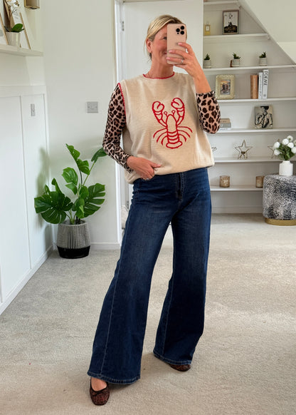 Dk Blue Denim Wide Panel Leg Jeans