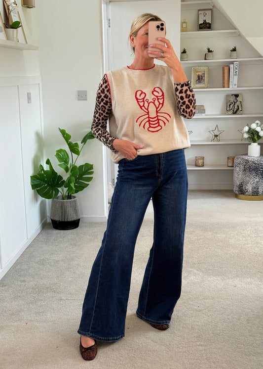 Dk Blue Denim Wide Panel Leg Jeans