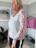 Pattern Sleeve V Neck Jumper | 3 Colours