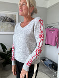 Pattern Sleeve V Neck Jumper | 3 Colours